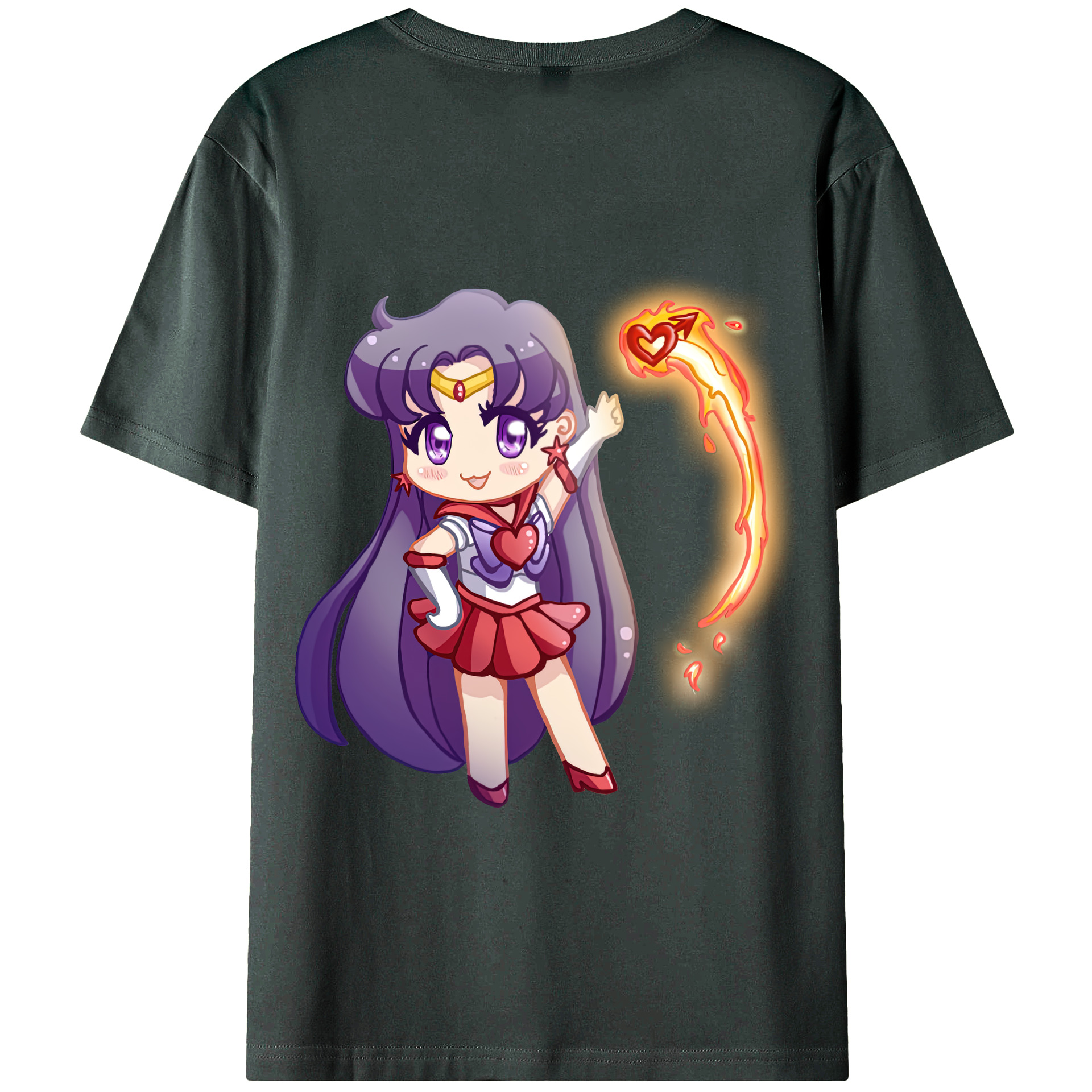（画像用） 美少女戦士セーラームーン 火野レイ ひの レイ Sailor Moon Hino Rei （セーラーマーズ,Sailor Mars） 綿100％ メンズ半袖Tシャツ（バックプリント） 通気性